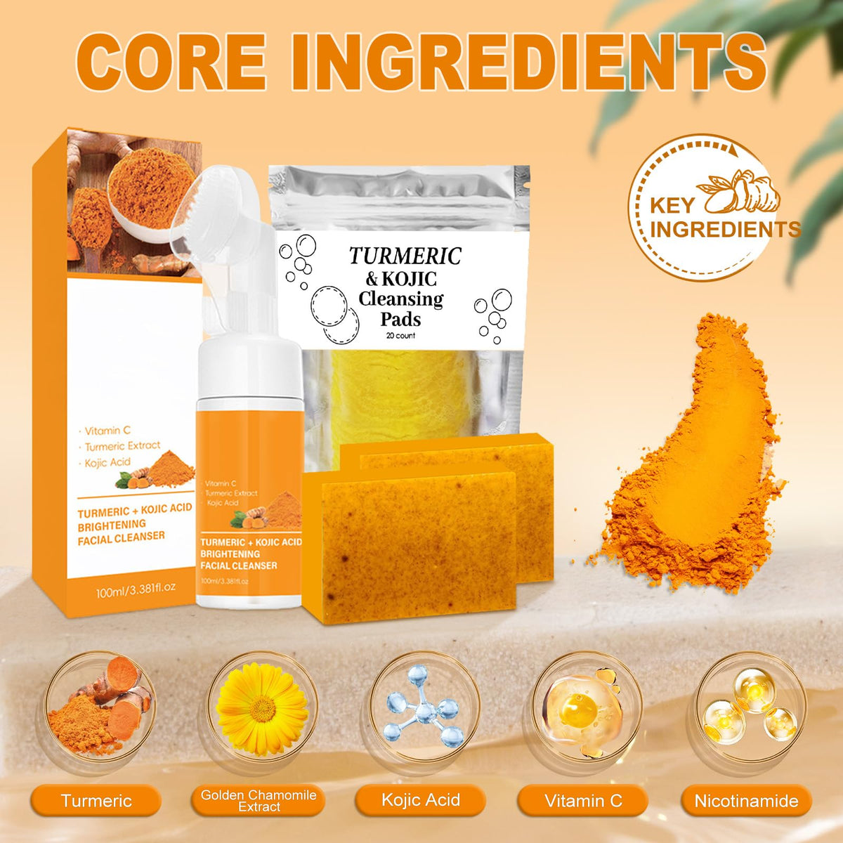 Amdele Turmeric Cleansing Pads infused with turmeric for daily exfoliation.