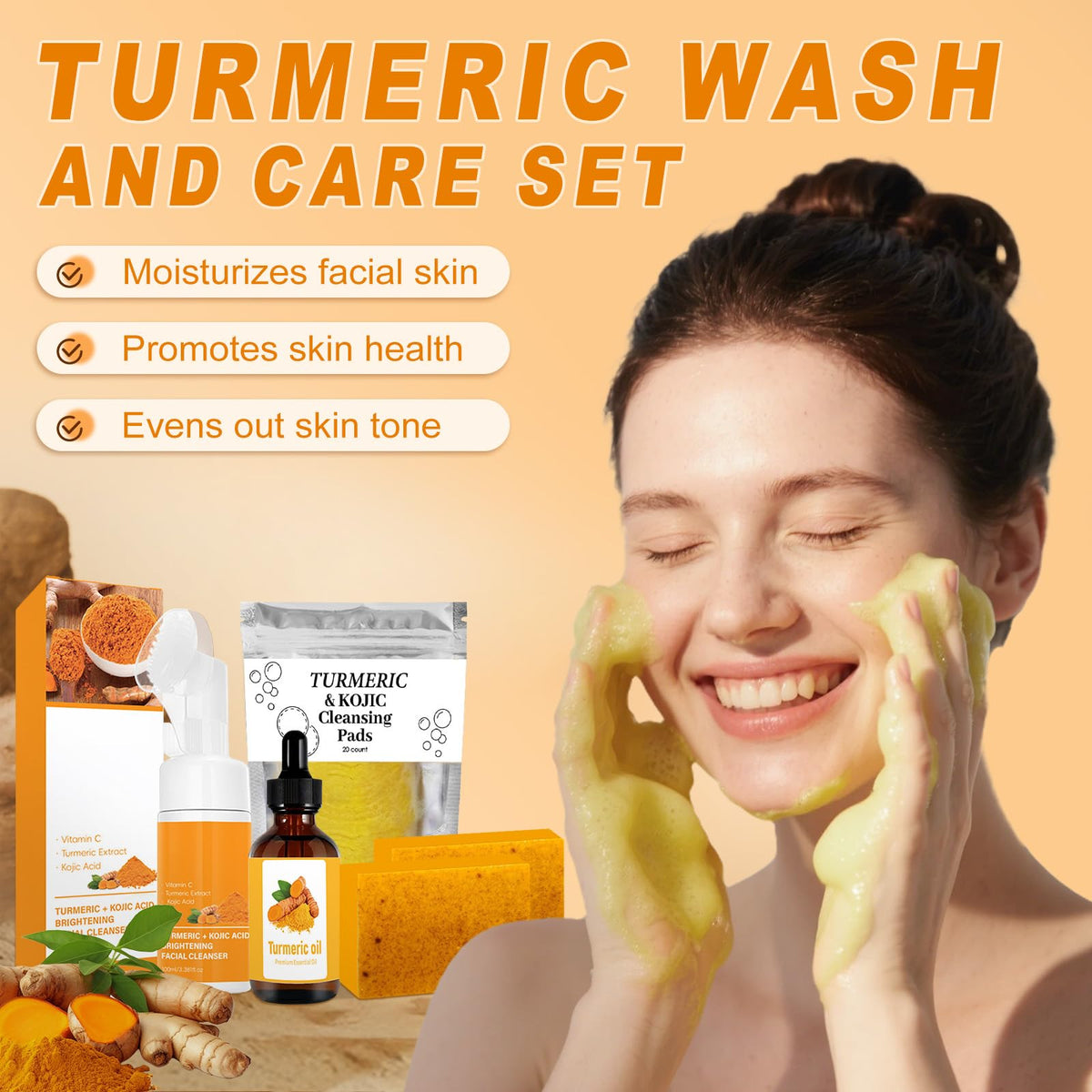 Amdele Turmeric Soap Bar on foaming net delivering long-lasting nourishment.