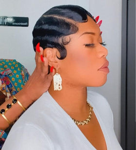 Amecire finger-wave wig pixie front view offers a natural look for daily wear.