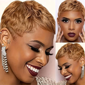 Amecire Pixie Cut Wig bangs portrait demonstrates chic, short style for daily wear.