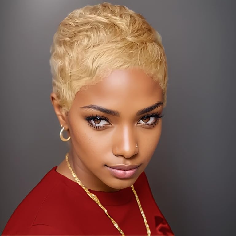 Amecire Pixie Cut Wig honey blonde front view for easy daily styling.