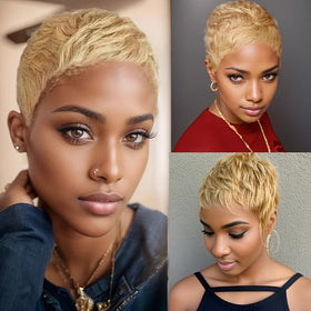 Amecire Pixie Cut Wig honey blonde full density for natural everyday wear.