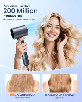 AMEIFU hair dryer shows negative ions for frizz reduction.