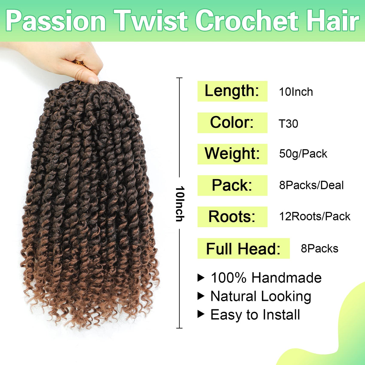 AMELI Passion Twist crochet hair 8inch pack highlights lightweight, comfortable wear.