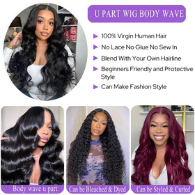 Amella U Part wig cap construction with clips for secure, quick wear
