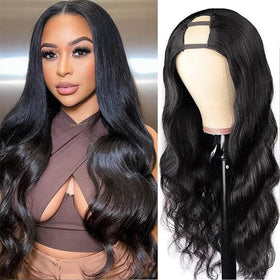 Amella 20-inch U Part wig front view with natural part for easy daily styling