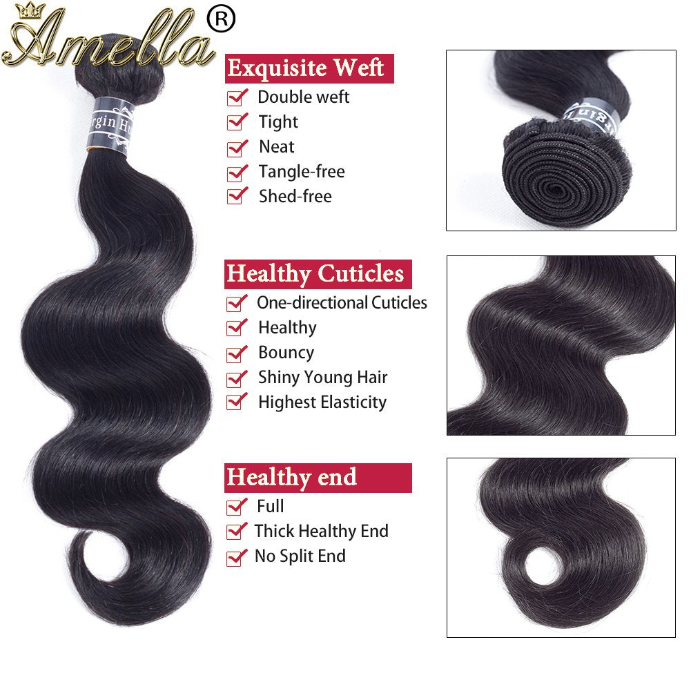 Amella Hair 20-inch Brazilian body wave bundle enhances natural texture and fullness.