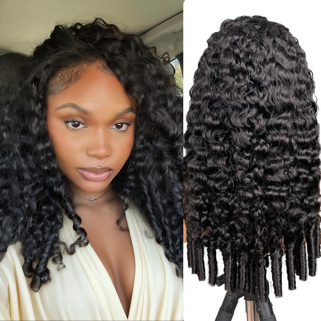 Amella half wig Burmese curly cap drawstring for secure wear