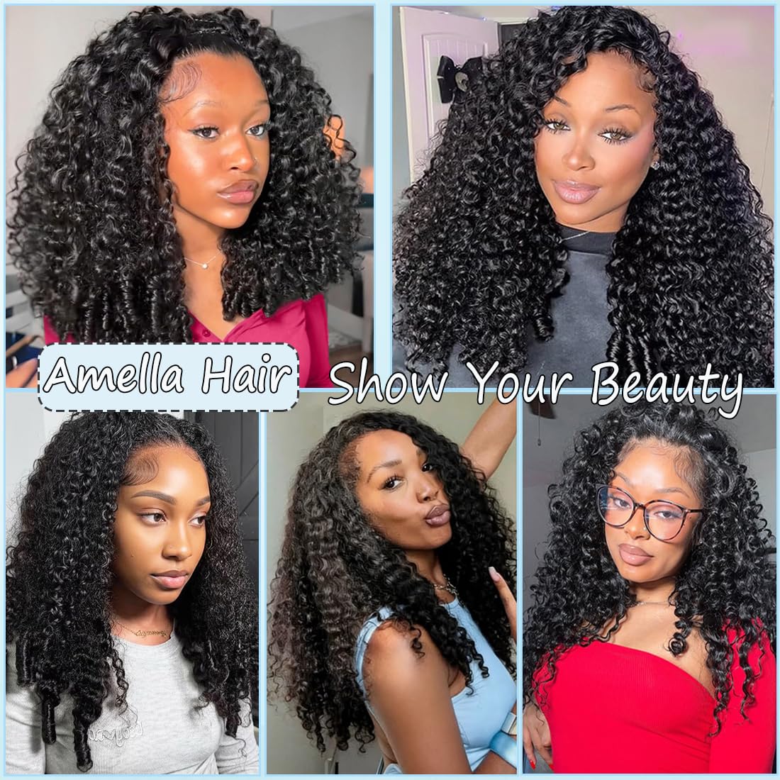 Amella styling options include ponytails, curls, or straight looks