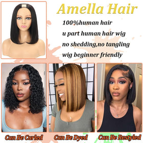 Amella U Part Bob Wig ready to be dyed or bleached for customization