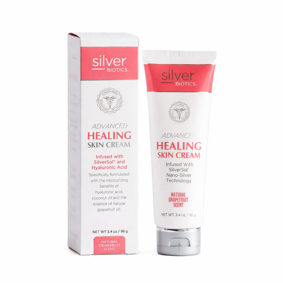 American Biotech Labs Silver Biotics Healing Lotion bottle with creamy texture for daily hydration