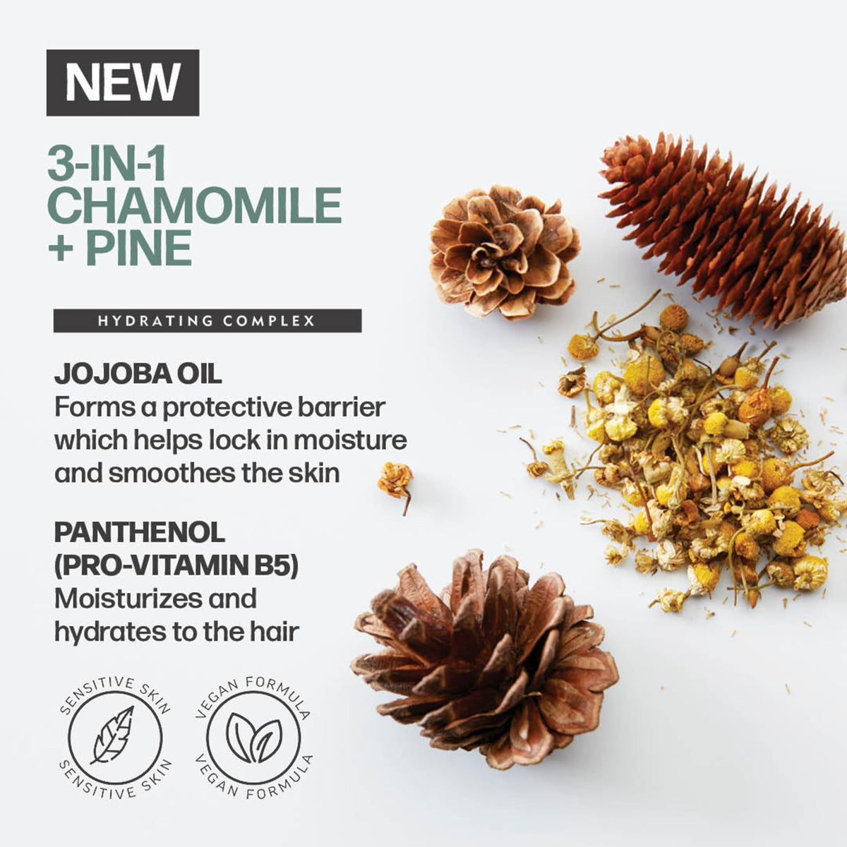 AMERICAN CREW 3-in-1 Chamomile & Pine body wash bottle with refreshing aroma.