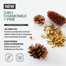 AMERICAN CREW 3-in-1 Chamomile & Pine body wash bottle with refreshing aroma.