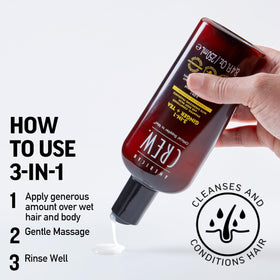 AMERICAN CREW 3-in-1 Ginger & Tea bottle on bathroom shelf