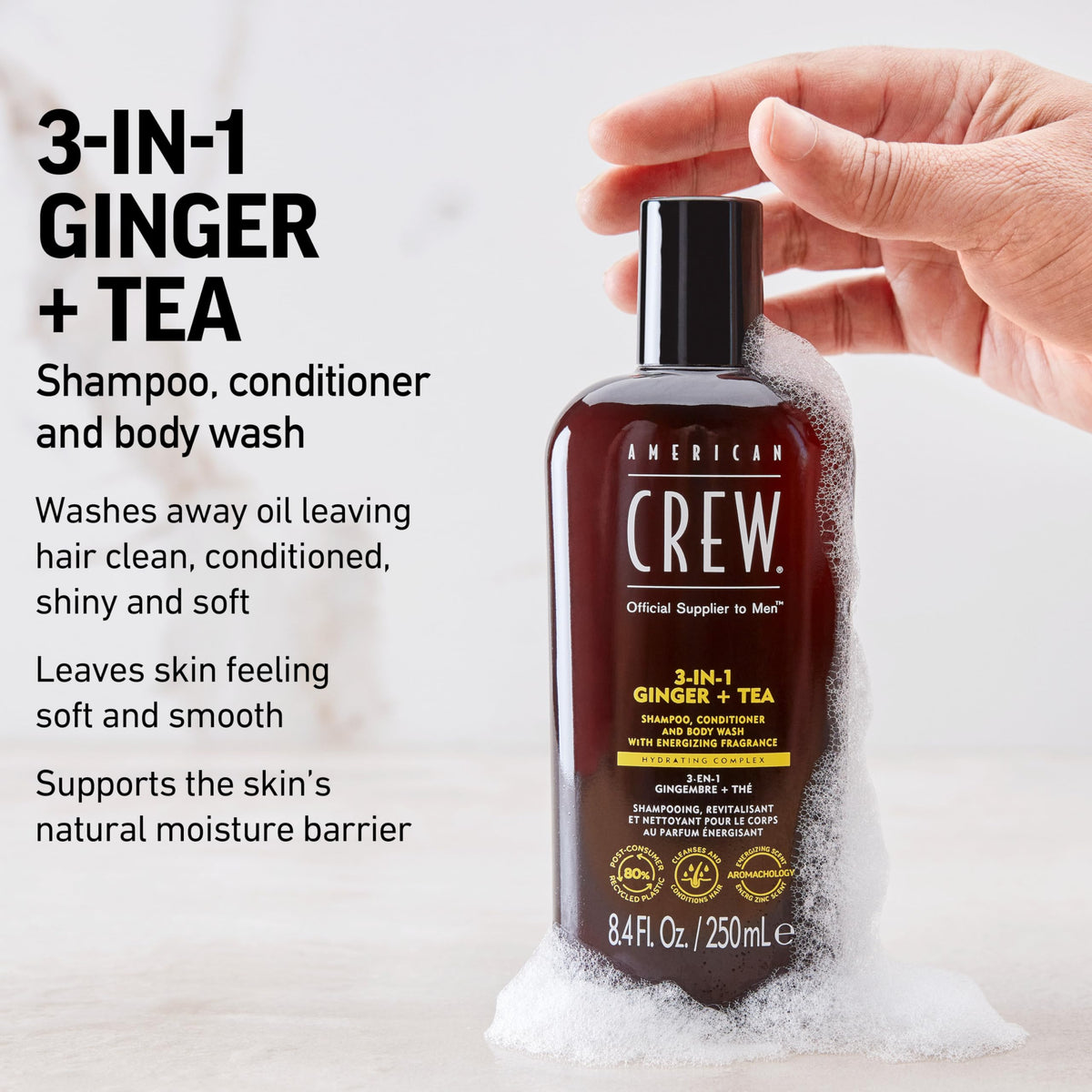 AMERICAN CREW 3-in-1 Ginger & Tea hair-lather close-up cleansing