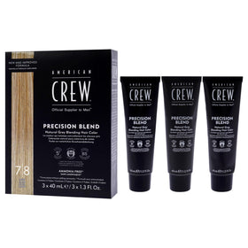 American Crew hands applying dye with timer highlight quick five-minute process.