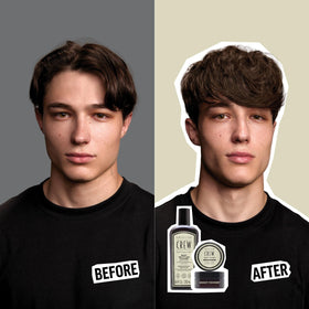 AMERICAN CREW Boost Shampoo root-to-tip volume appearance after use demonstrates lift.