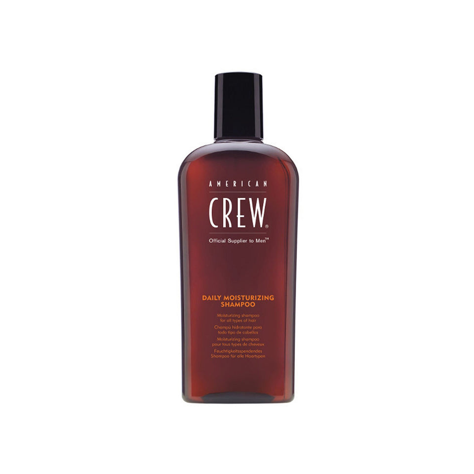 American Crew Daily Moisturizing Shampoo bottle shows a gentle cleanse for daily use.