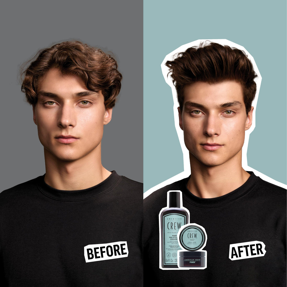 American Crew Fiber Shampoo with scalp balance illustration suggesting healthier roots
