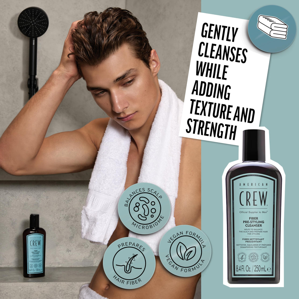 American Crew Fiber Shampoo texture boost image for enhanced elasticity