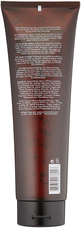 AMERICAN CREW Firm Hold Gel 3-pack label highlighting Vitamin B5 for thicker-looking hair