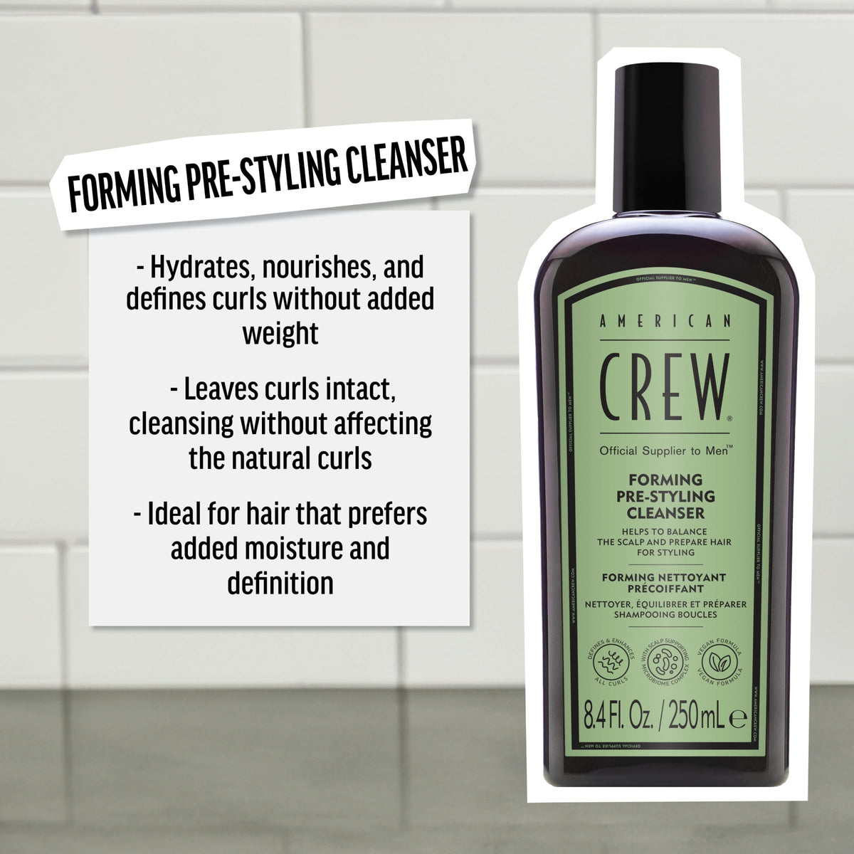 American Crew Forming Cream Shampoo with jojoba oil adds natural shine and frizz control.