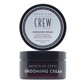 American Crew Grooming Cream packaging close-up showing high hold and shine