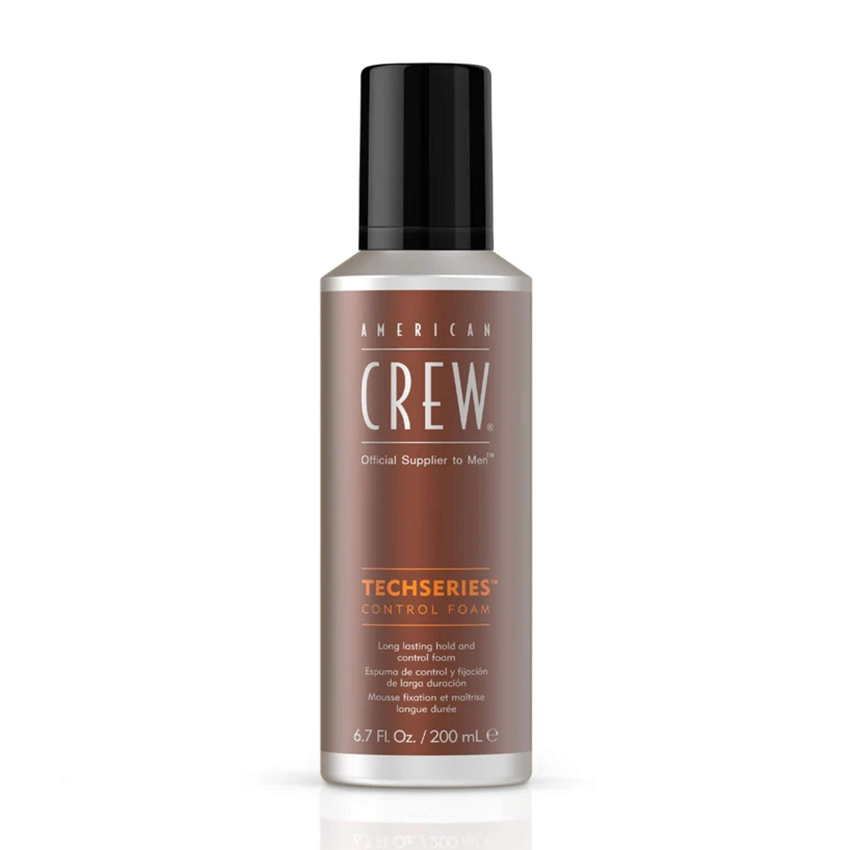 American Crew Hair Control Foam bottle showing long lasting hold for versatile men's styling
