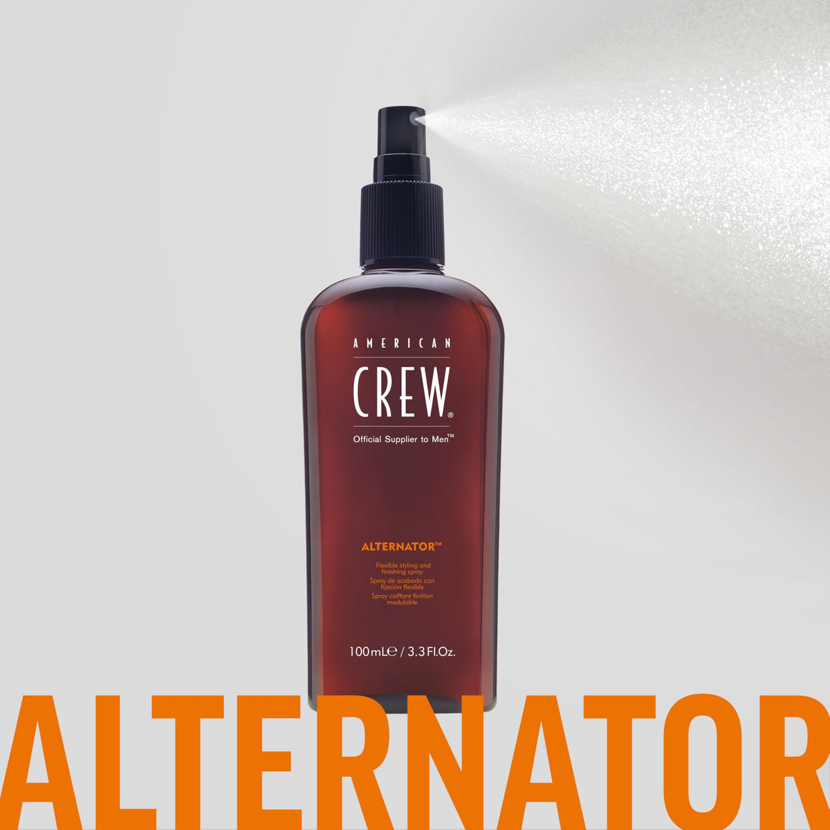 Product label on American Crew Hair Spray highlights medium hold and shine.
