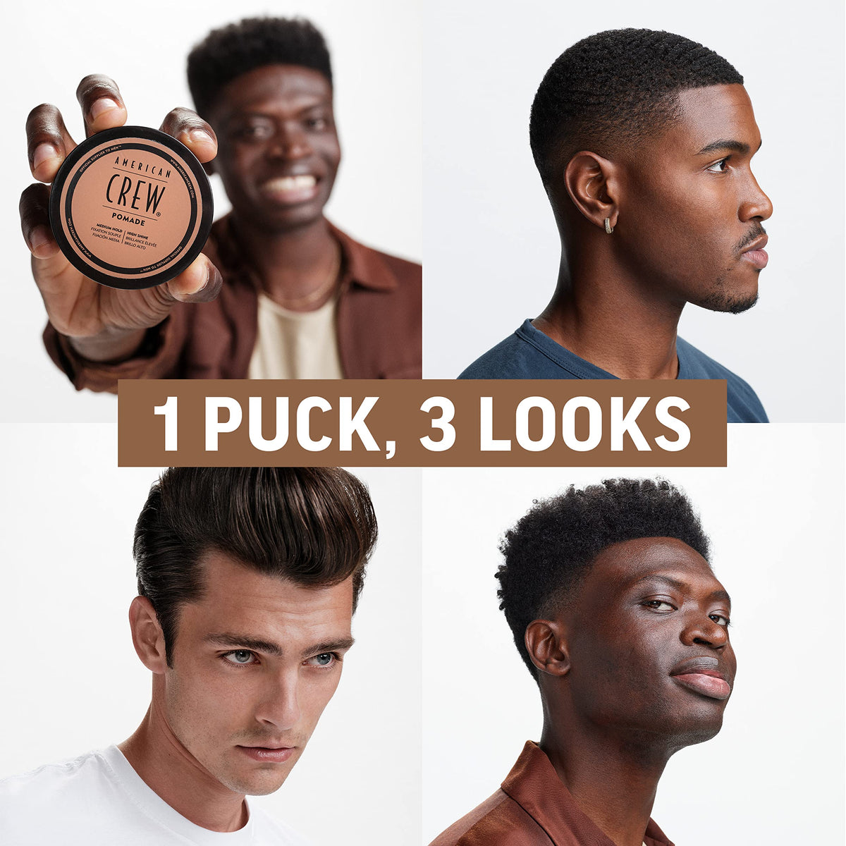 American Crew Pomade texture close-up highlighting medium hold for textured looks.