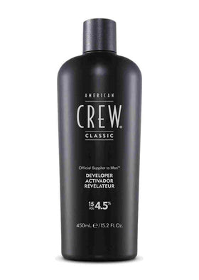 American Crew Precision Blend Developer bottle ready for gray blending results.
