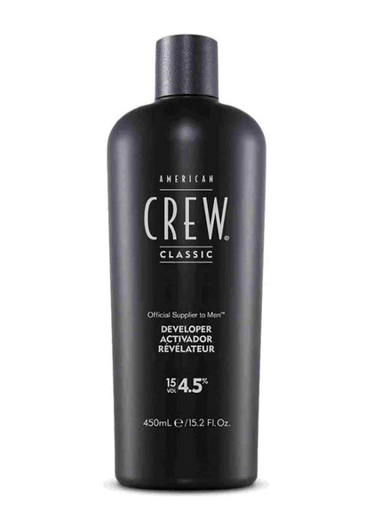 American Crew Precision Blend Developer bottle ready for gray blending results.