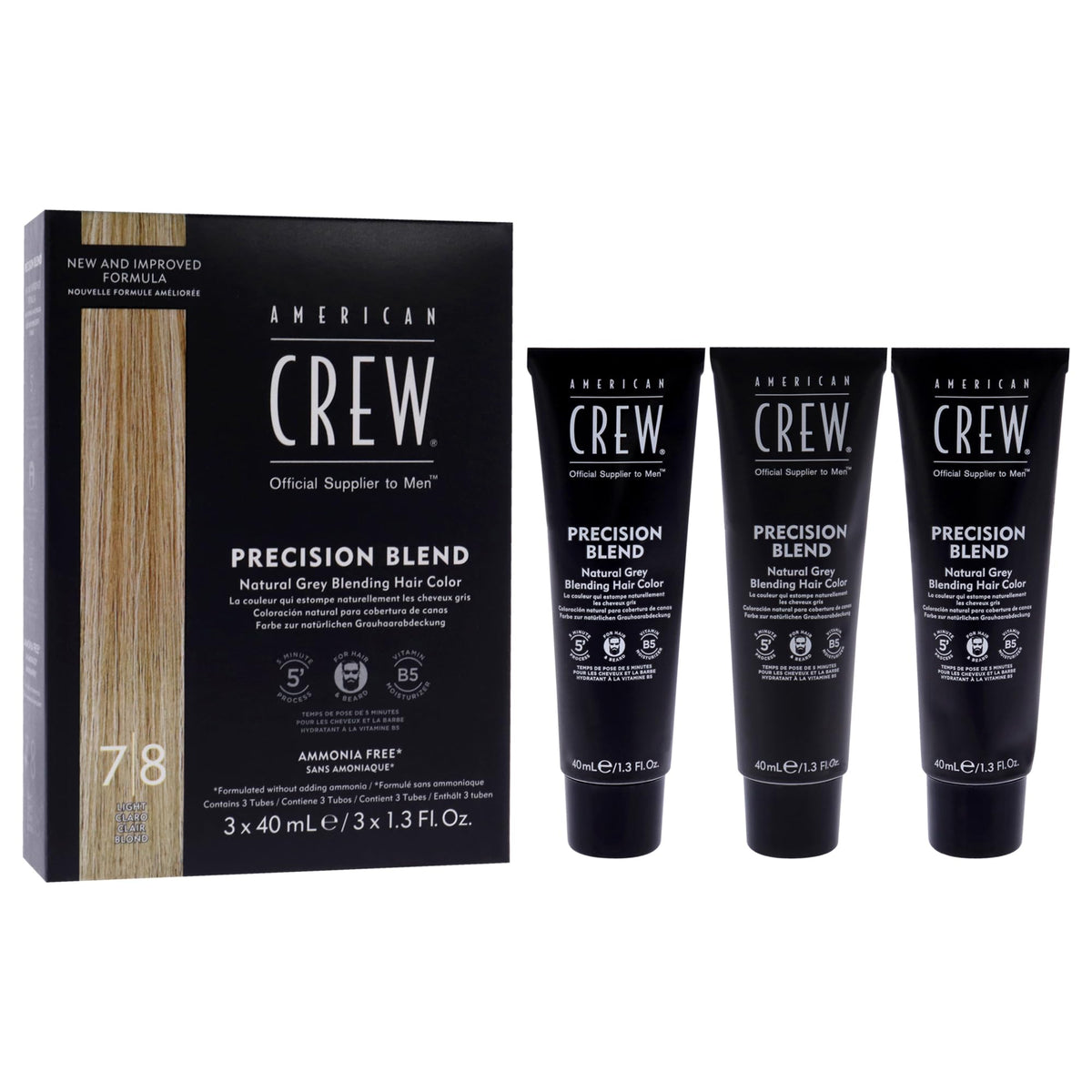 American Crew precision blend packaging displays professional-grade gray coverage.