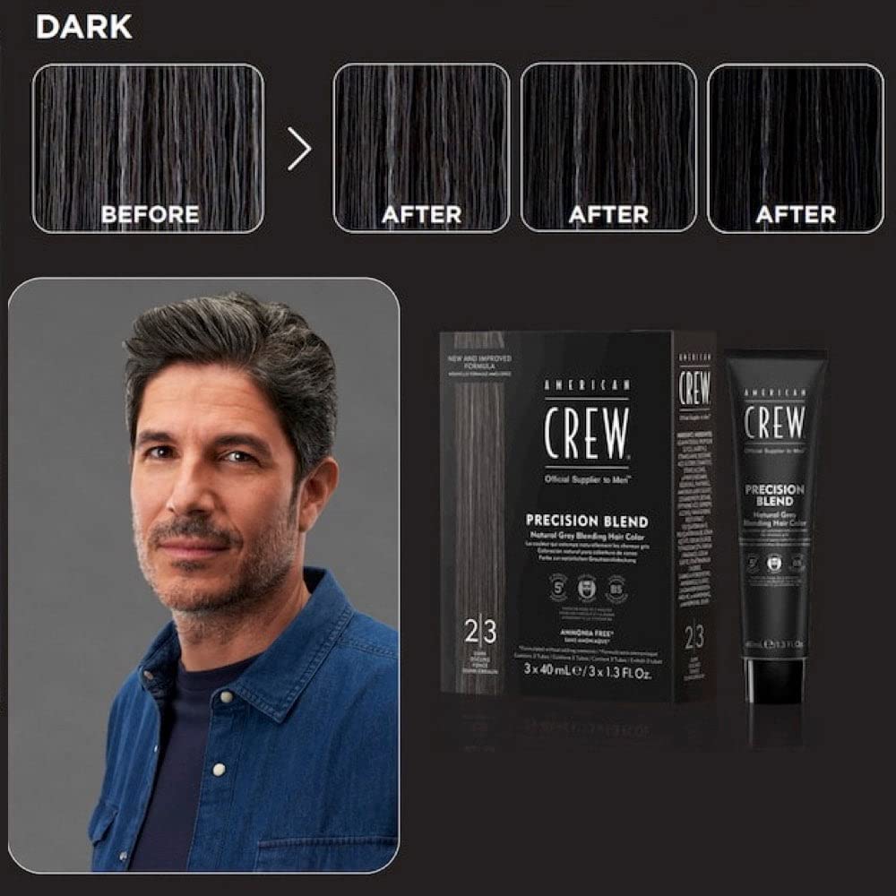 American Crew temporary hair color (dark) on hair demonstrates lasting gray coverage.