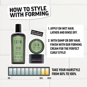 American Crew vegan formulation on packaging highlights plant-based formula.