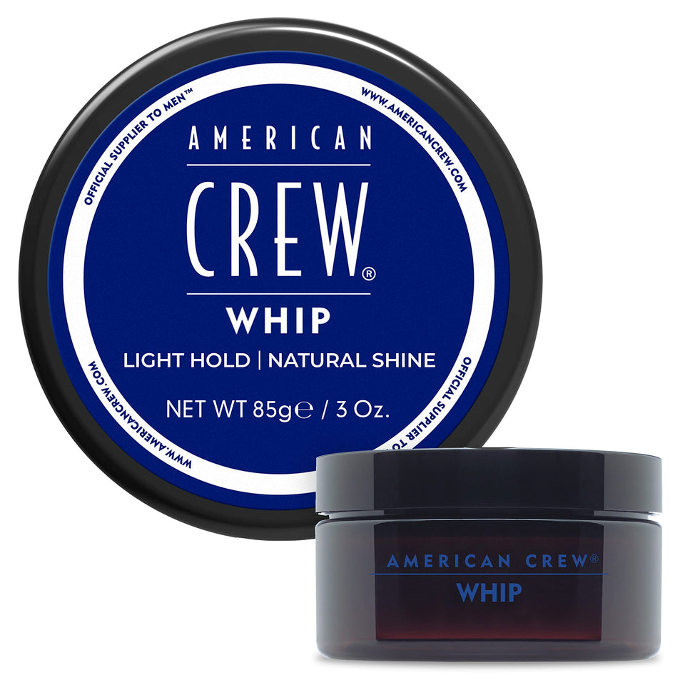 American Crew Whip styling cream bottle shows weightless hold and natural shine.