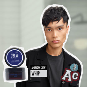 American Crew Whip styling cream on hair texture highlights flexible control and volume.