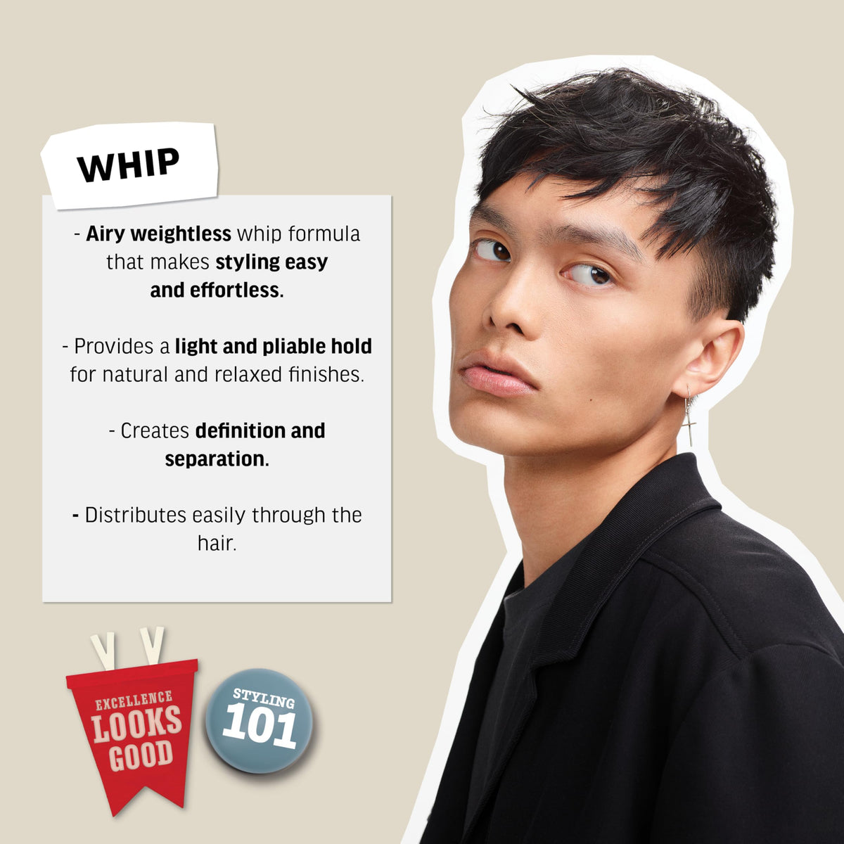 American Crew Whip styling cream in hands for easy application and even distribution.
