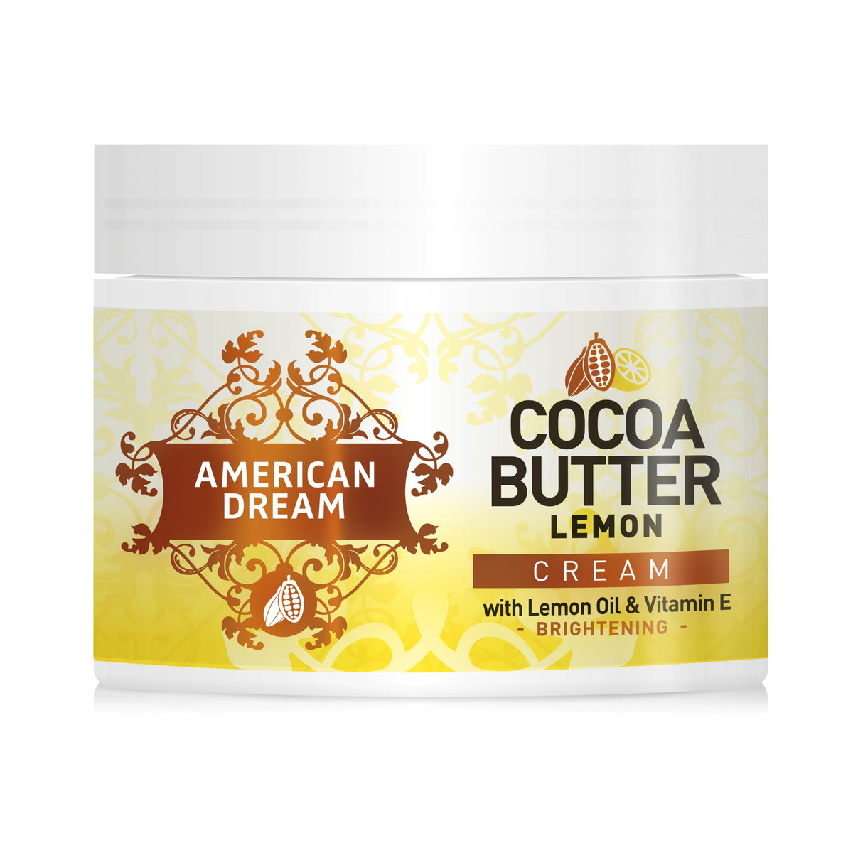 American Dream Cocoa Butter Lemon Cream tub delivering non-greasy hydration for dry skin.