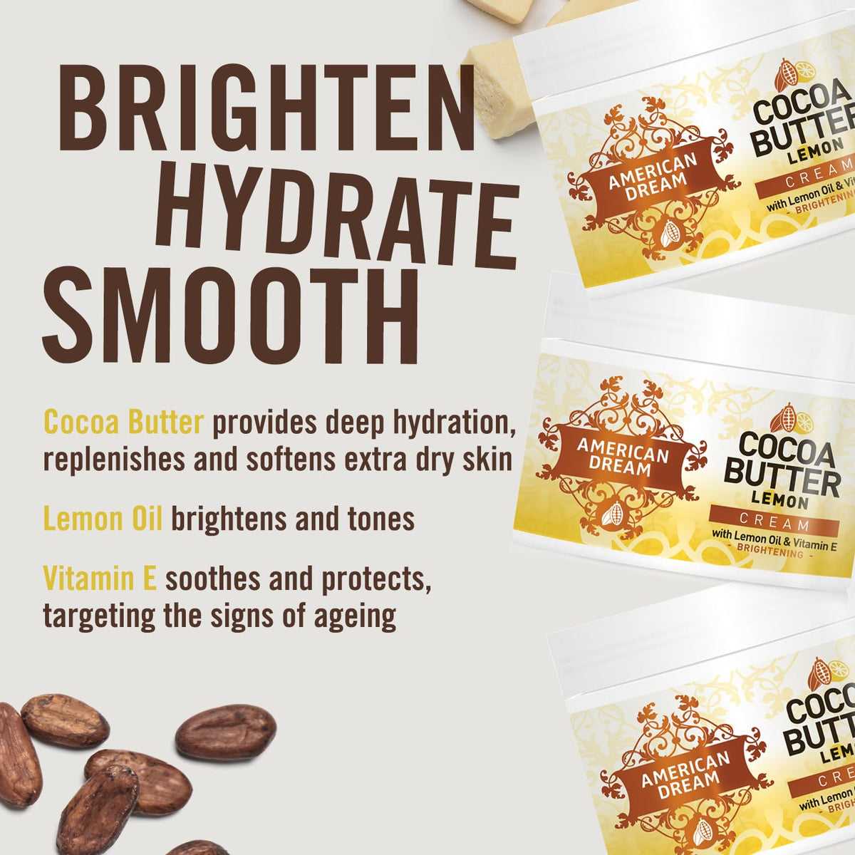 American Dream Lemon Oil infused cream close-up highlighting brightness and refreshing feel.