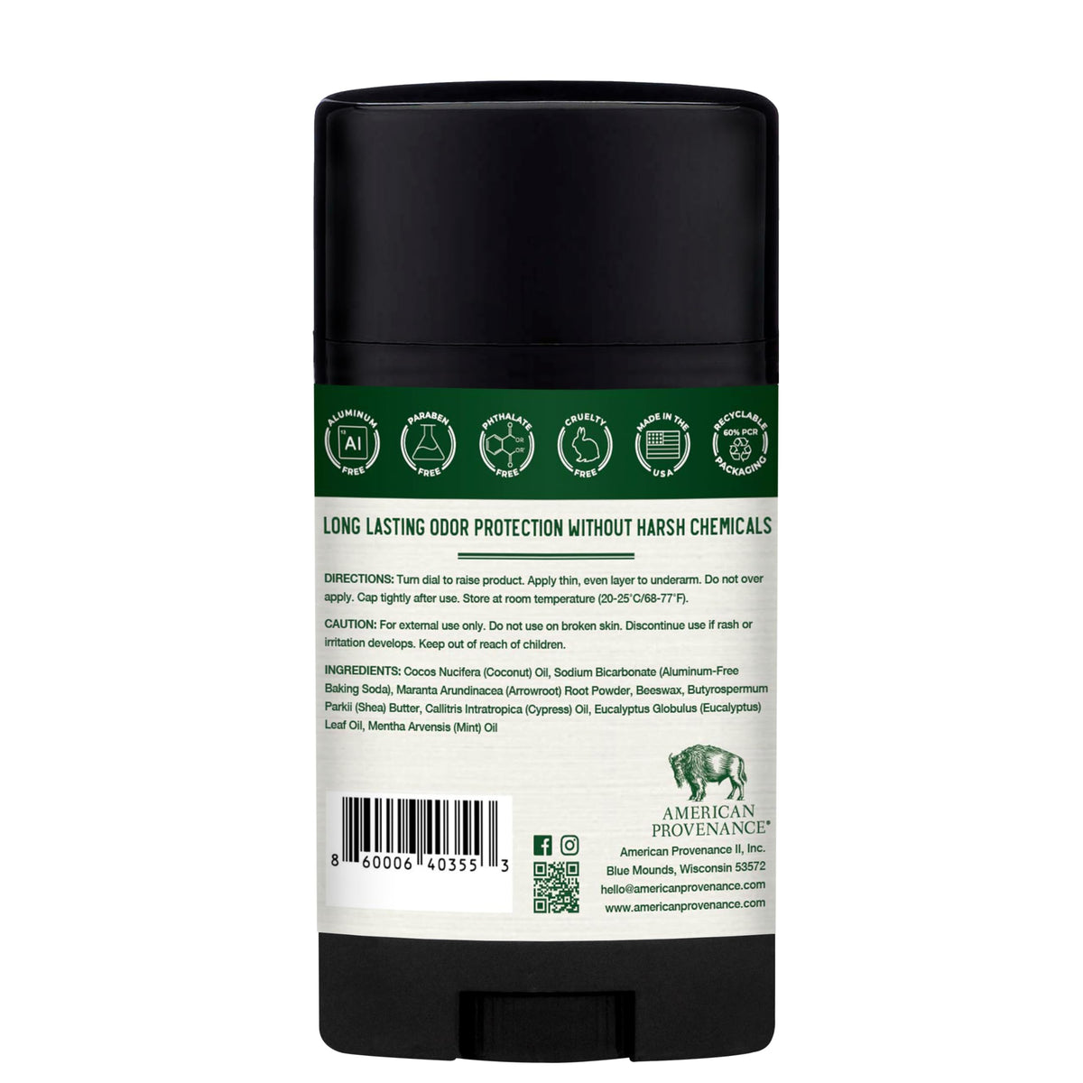 American Provenance aluminum-free formula emphasizing gentle protection for sensitive underarms.