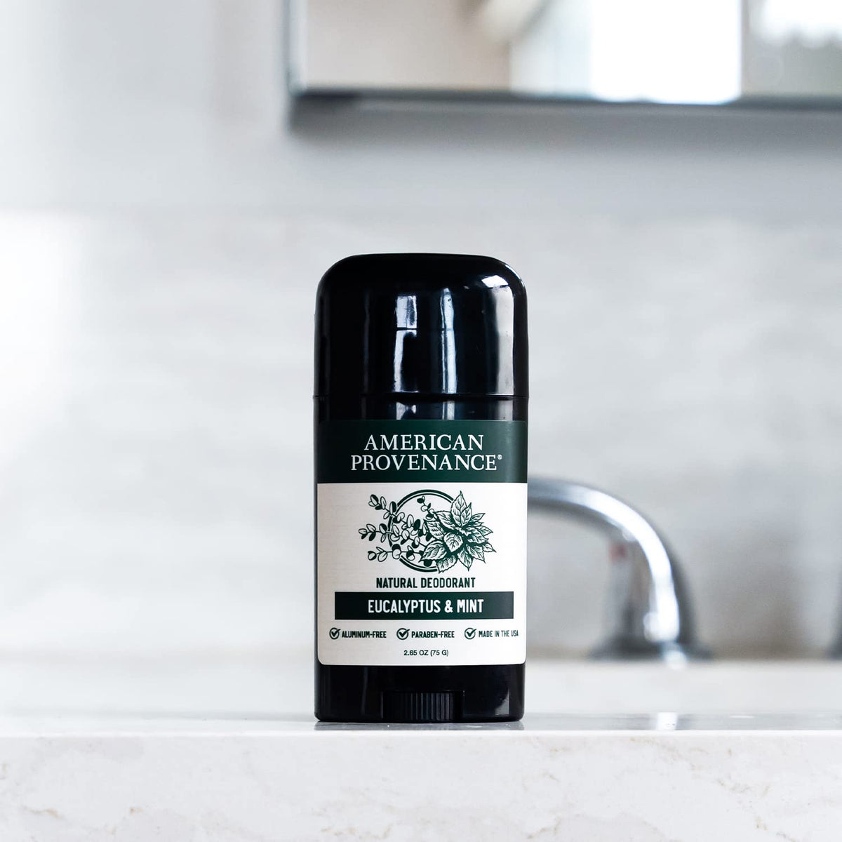 American Provenance USA-made cruelty-free label on the deodorant container.