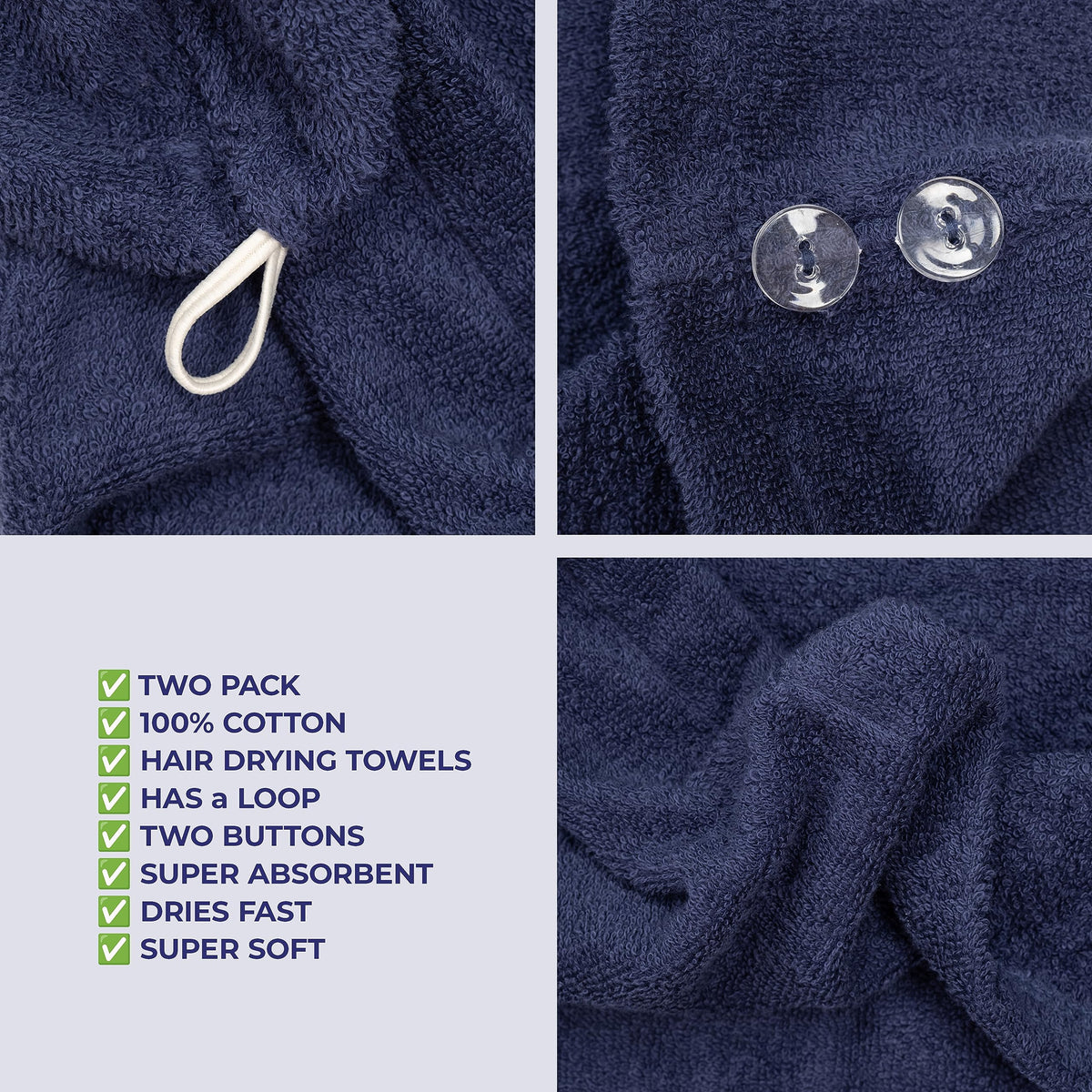 26 by 10 inch towels by American Soft Linen suitable for head wrapping.