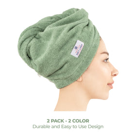 Adjustable two-button cap by American Soft Linen fits securely during hair drying.