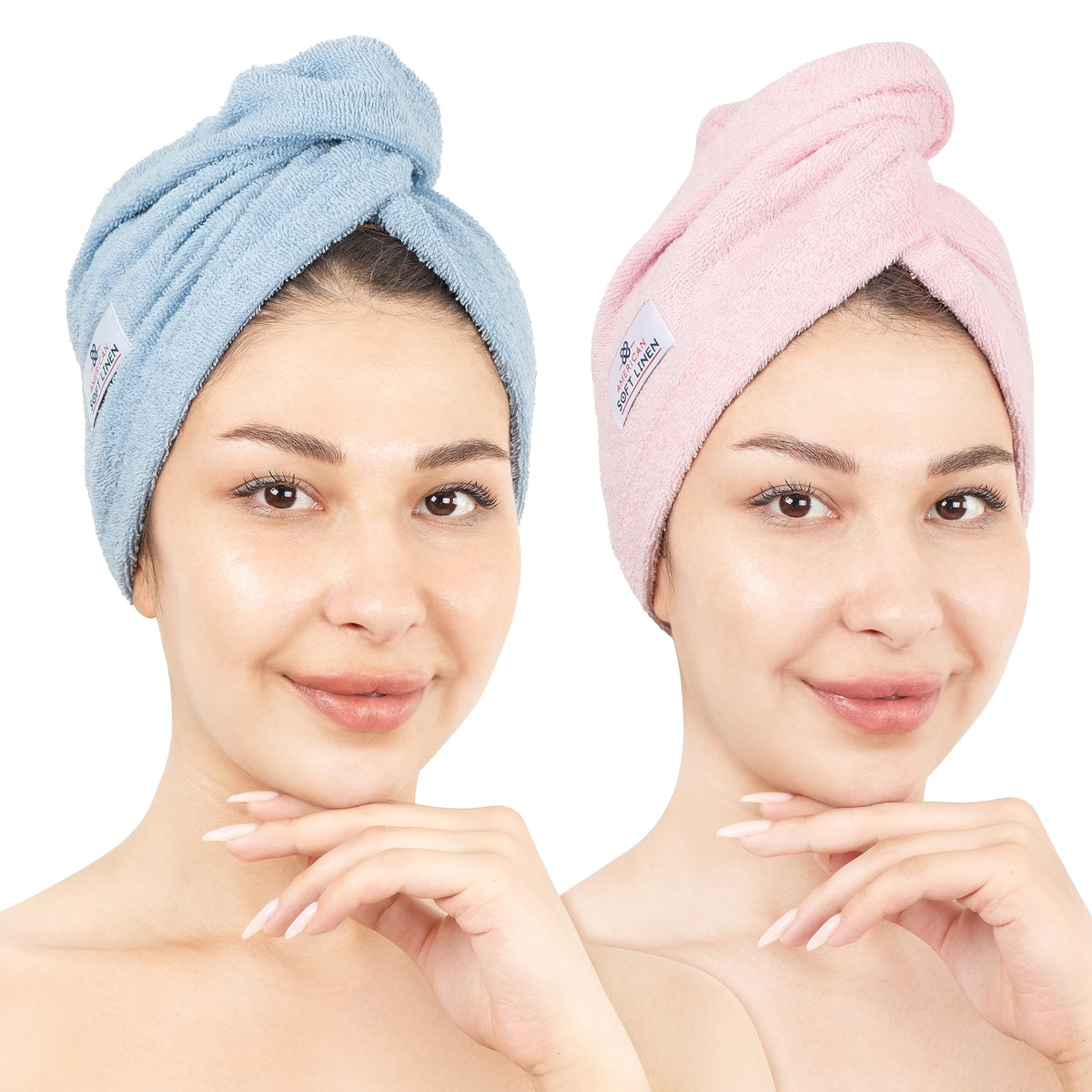 American Soft Linen cotton hair towels for women gently absorb moisture