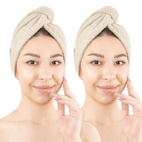 American Soft Linen hair towel front view in beige, soft and absorbent for daily use
