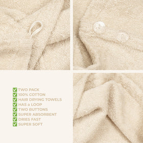 Towel measures 26 by 10 inches for long hair with American Soft Linen