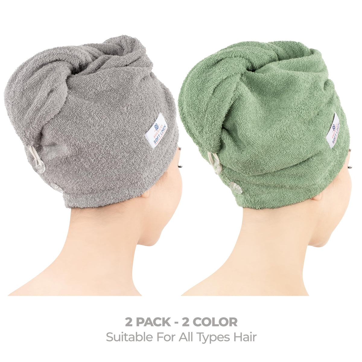 American Soft Linen hair turban wrap in light gray for quick, gentle styling.