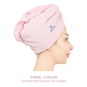 American Soft Linen head towel cap adjustable two-button detail for secure fit.