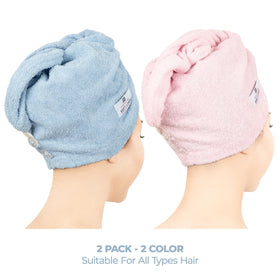Head towel cap with adjustable two buttons for secure, comfortable fit